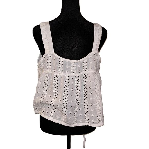 White Sleeveless Button Front Lace Blouse Size US M - Picture 3 of 6